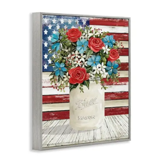 Stupell Industries Americana Flag Festive Bouquet Framed Giclee Art Gray {4}