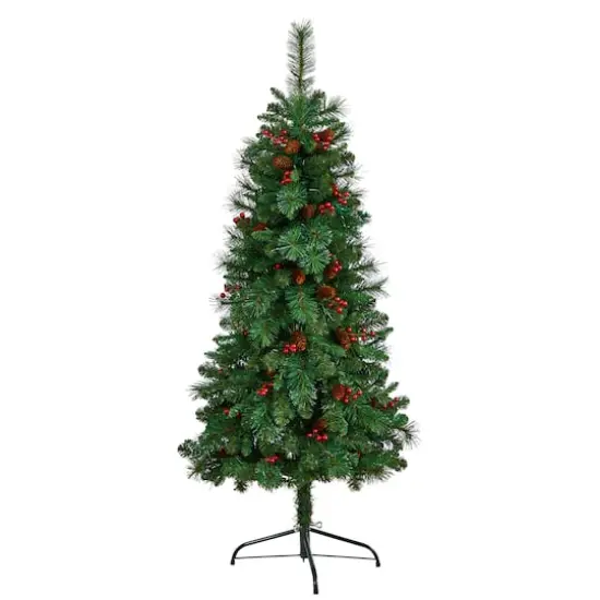 5ft. Pre-Lit Flat Back Montreal Mountain Pine Artificial Christmas Tree, White LED Lights {4}