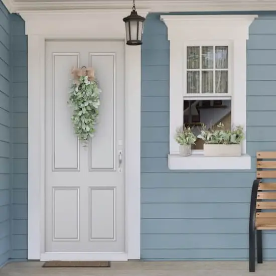 11" Lambs Ear Centerpiece in Woodgrain Planter {4}