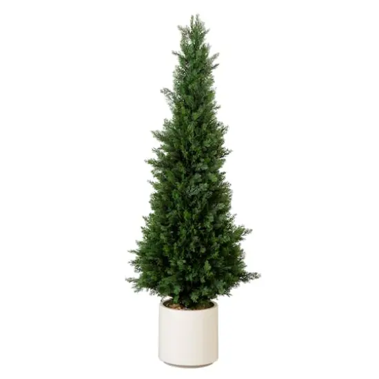 4ft. UV-Resistant Cedar Tree in White Planter {1}