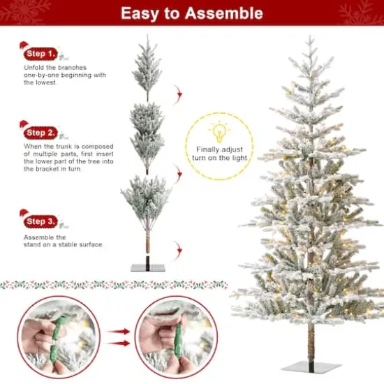8ft. Pre-Lit Deluxe Flocked Fir Artificial Christmas Tree, Warm White Lights {8}