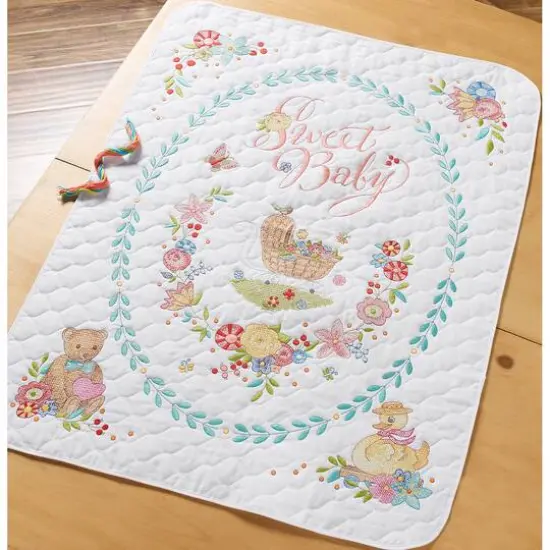 Bucilla&reg; Sweet Baby Stamped Cross Stitch Crib Cover Kit {3}
