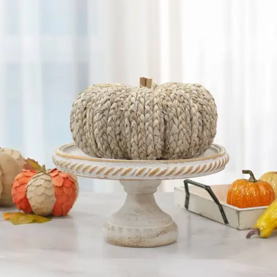 9.5" Beige Weaved Autumn Harvest Tabletop Pumpkin {3}