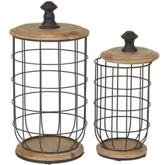 Black Metal Caged Style Kitchen Decorative Jars Set {1}