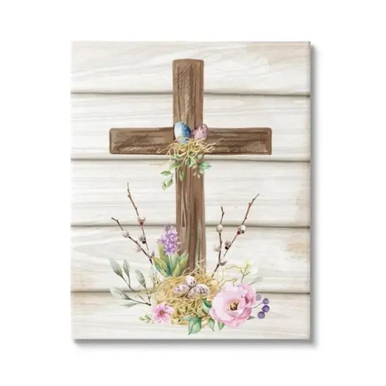 Stupell Industries Spiritual Easter Cross Spring Blossoms Canvas Wall Art {1}