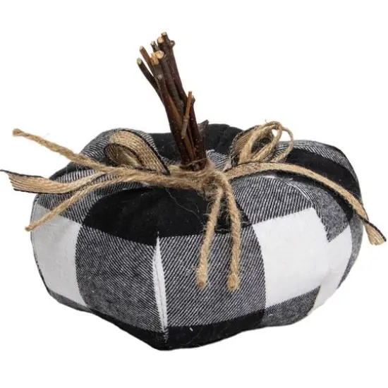 4.5" Black & White Buffalo Plaid Plush Fall Harvest Pumpkin {1}