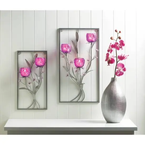 15.5" Magenta Flower 2-Candle Wall Sconce {3}