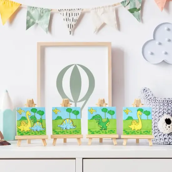 Arteza&reg; Kids Canvas Paint Kit, 4 Mini Canvas- 3 x 3 with Easel, Dinosaurs {7}