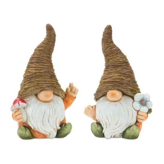 16.5" Distressed Garden Gnomes with Mushroom & Flower Statue Set {1}
