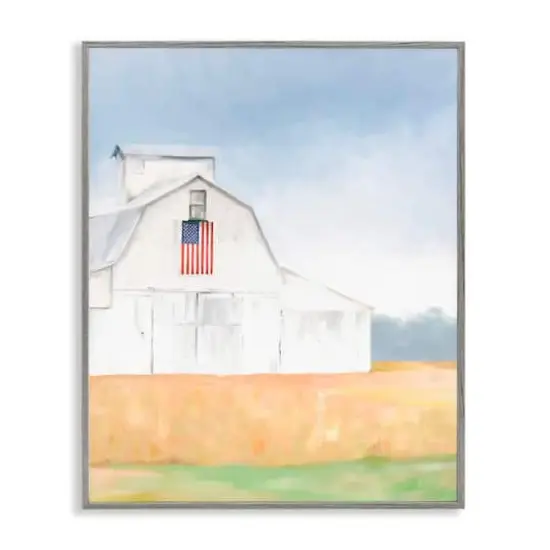 Stupell Industries American Flag White Country Barn Rural Scenery Framed Giclee Art Gray {1}