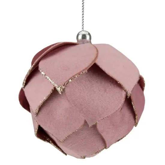 5" Pink Flower Glitter Petal Shatterproof Ball Ornament {1}