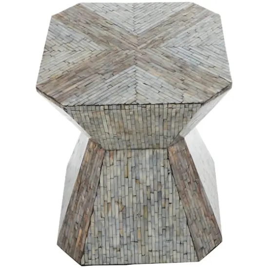20" Gray Mother of Pearl Hourglass Accent Table {4}