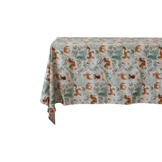 Hello Honey&reg; 84" Multicolor Cotton Printed Tablecloth with Woodland Flora & Fauna Pattern {5}