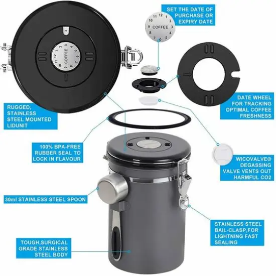 NEX&trade; 22oz. Airtight Gray Stainless Steel Coffee Canister {4}