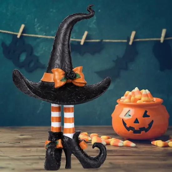 17.5" Haute Decor Halloween Witch Hat with Legs {3}