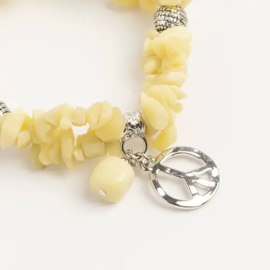 John Bead New Jade Yellow Natural Stone 2-Strand Bracelet with Peace Charm {3}