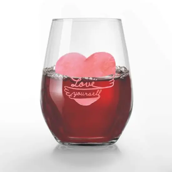 15oz. Love Yourself Heart Hug Printed Stemless Wine Glass {3}