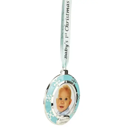 3" Blue & Silver "Baby's First Christmas" Framed Ornament {6}