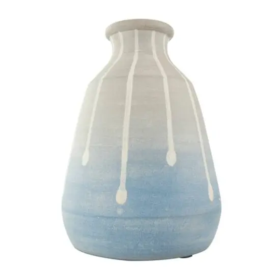 10" Blue & Gray Ceramic Abstract Ombre Drip Vase {4}