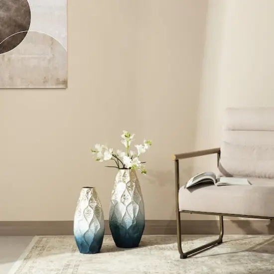 Glitzhome&reg; Abstract Ombre Blue & Gold Metal Floor Vases Set {6}