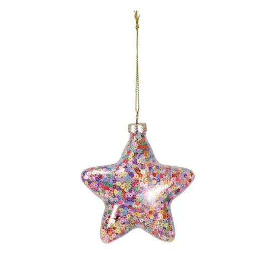 Hello Honey® 3.25" Multicolor Star & Sequins Glass Ornament {1}