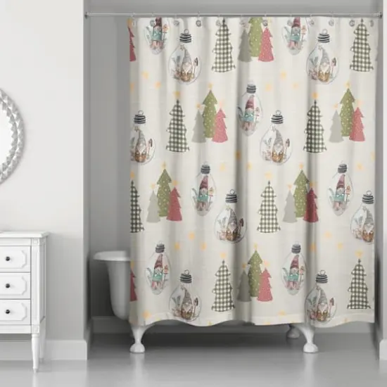 Cream Tree & Globe Pattern Shower Curtain {3}
