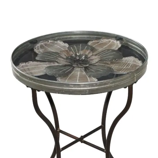 24" Silver Metal Flower Top End Table {4}