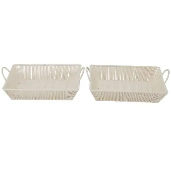 Cream Cotton Handmade Woven Storage Basket with Handles Set of 2 18", 17" {6}