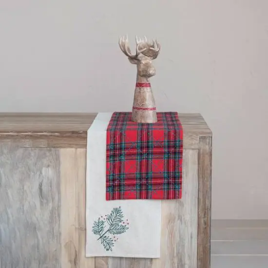 Hello Honey&reg; 108" Red & Green Plaid Brushed Cotton Flannel Quilted Table Runner {3}