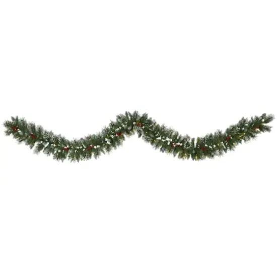 9ft. Pre-Lit Clear LED Frosted Swiss Pine & Berry Artificial Garland {1}