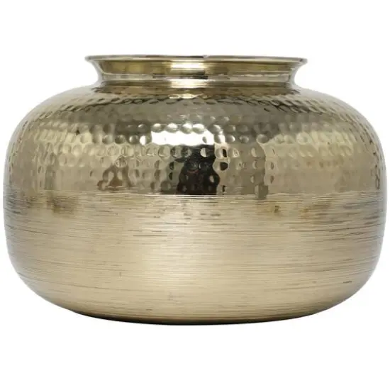 8" Gold Aluminum Brushed Vase with Hammered Top {3}