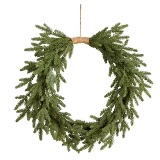 24" Pre-Lit Holiday Christmas Cascading Pine Wreath {4}