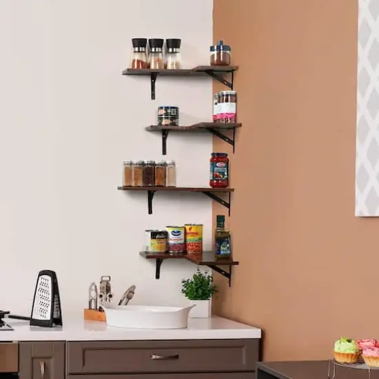 Brown Rustic Floating Corner Storage Shelf Set {6}