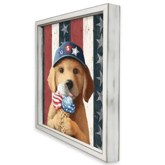 18" x 24" Patriotic Ice Cream Pup Framed Print White {3}