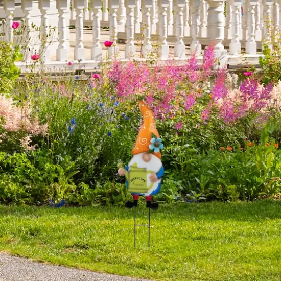 22" Orange Welcome Friends Gnome Spring Outdoor Garden Stake {3}
