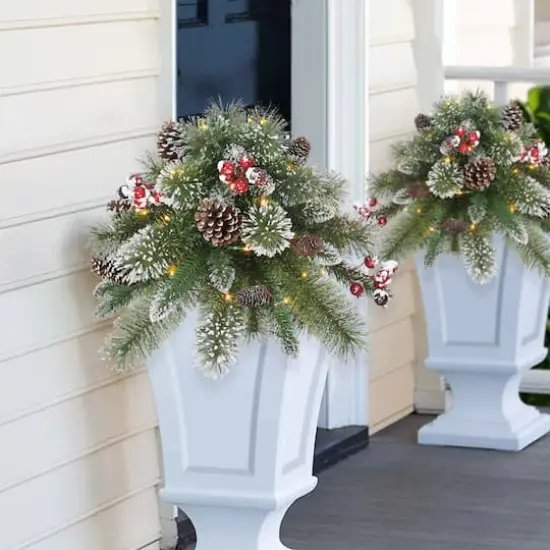 18" Pre-Lit LED Snowy Urn Filler {5}