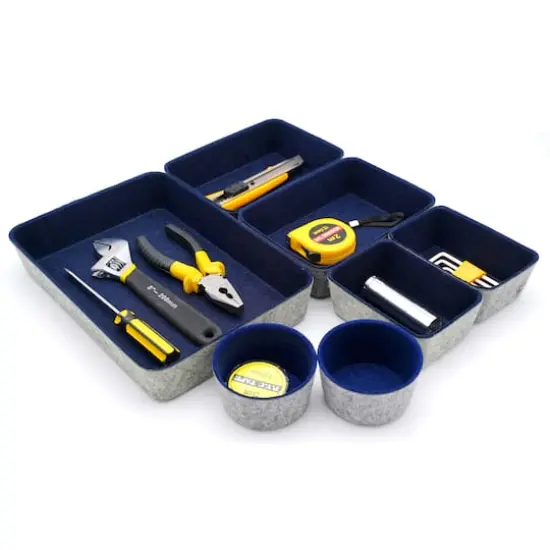 Welaxy 7 Piece Felt Round Cups & Trays Drawer Organizer Set Navy {1}