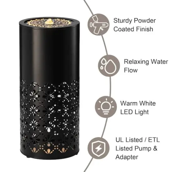 Glitzhome&reg; 23.5" Metal LED Cutout Pattern Outdoor Fountain {4}