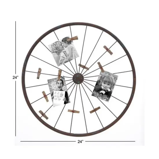 Brown Metal Bicycle Wheel Photo Holder Wall D&eacute;cor {7}
