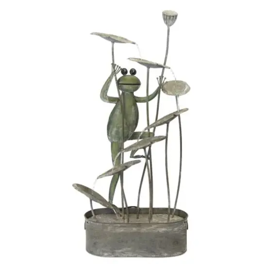 47.25" Green & Silver Iron Frog Fountain {1}