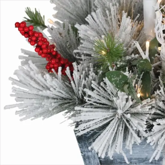 4ft. Pre-Lit Flocked Artificial Pine Lamp Post, Warm White LED Lights {5}