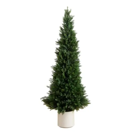 5ft. UV-Resistant Cedar Tree in White Planter {1}