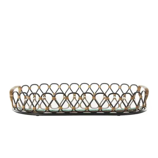 22" Black & Brown D&eacute;cor Tray with Glass Base {7}