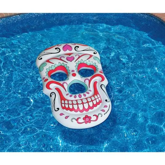 Swimline 5ft. Inflatable White & Pink Sugar Skull Swimming Pool Float {6}