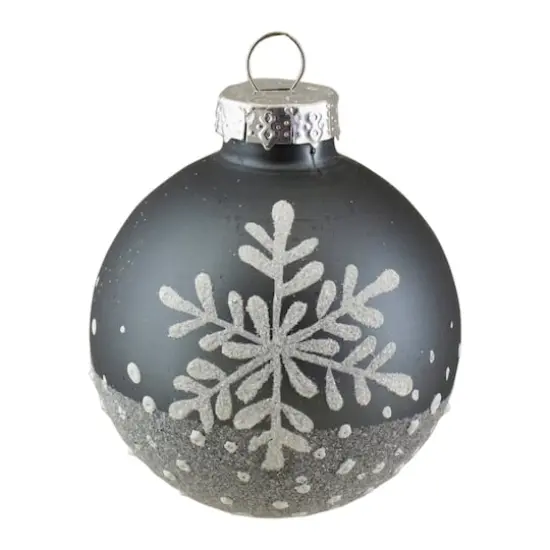 6ct. 4" Gray & White Snowflake Glass Ball Ornaments {5}
