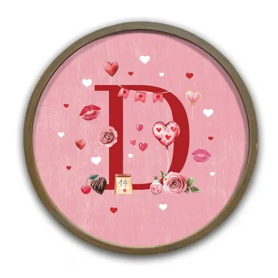 Valentine Things Monogram Round Brown Framed Print D {1}