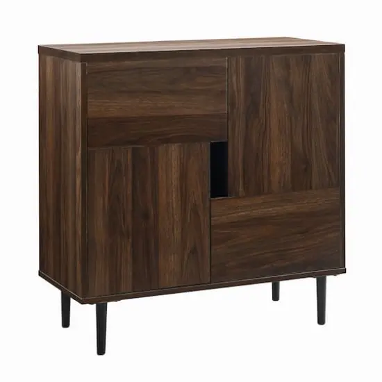 Walker Edison Dark Walnut/Navy Interior Modern Color Pop Accent Cabinet {1}
