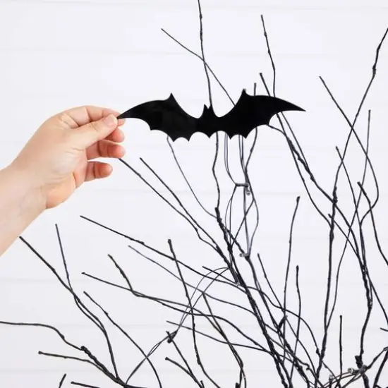 5ft. Pre-Lit Artificial Halloween Black Twig Tree with Bats and 50 Warm White LED Lights {13}