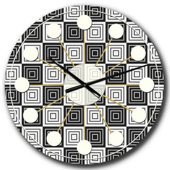 Designart 'Monochrome Geometric Pattern Xi Mid-Century Modern Wall Clock {1}
