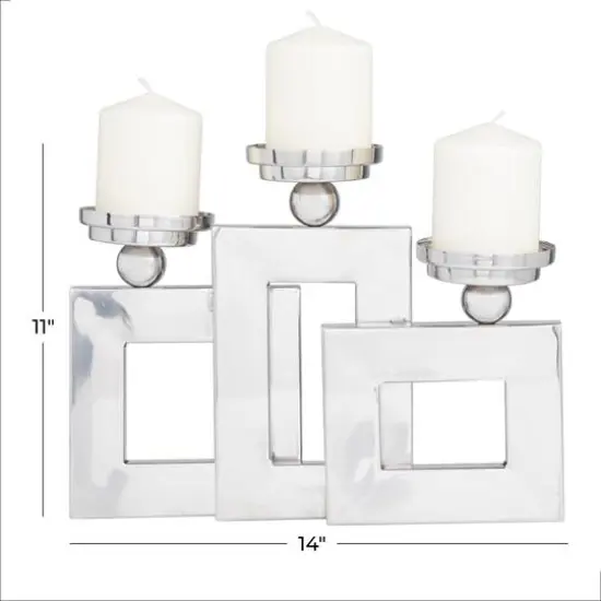 Silver Stainless Steel Modern Candle Holder, 11" x 14" x 6" {8}